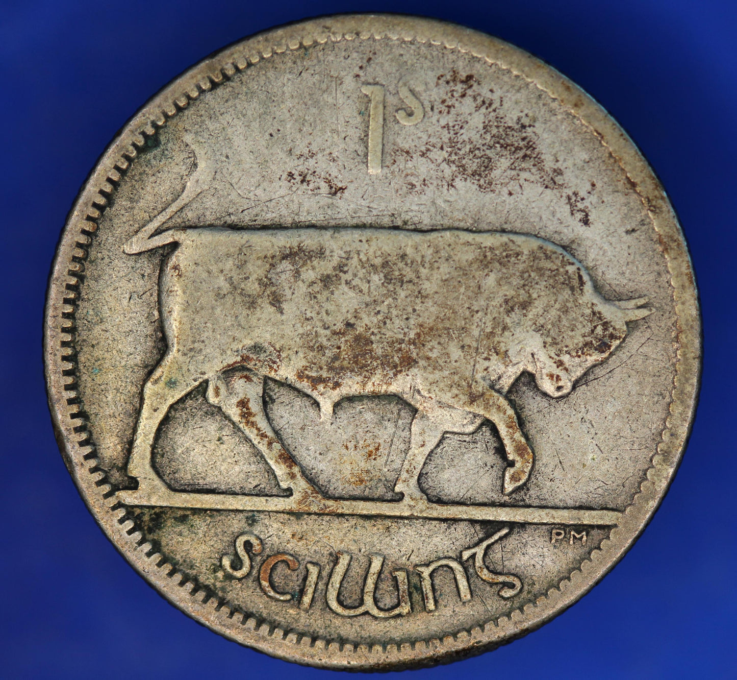 GENUINE 1928 Irish shilling Ireland EIRE coin, 75% silver, Bull Coin [12/24 31602]