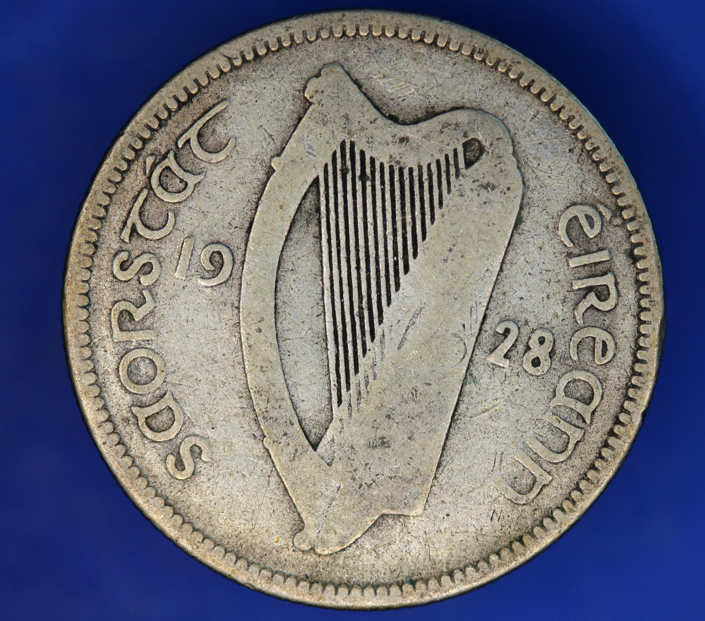 GENUINE 1928 Irish shilling Ireland EIRE coin, 75% silver, Bull Coin [12/24 31602]