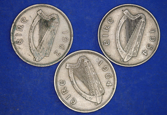 GENUINE 3x Irish shillings Ireland EIRE coins, Various Dates, Bull Coins [01/25 31724]