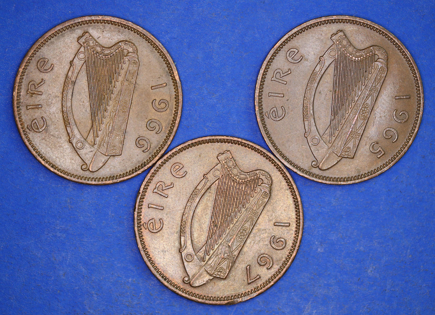 GENUINE Collection 3 Irish Half Penny Pennies 1/2d EIRE Ireland coins, different dates, Sow & Piglets [12/24 31713]