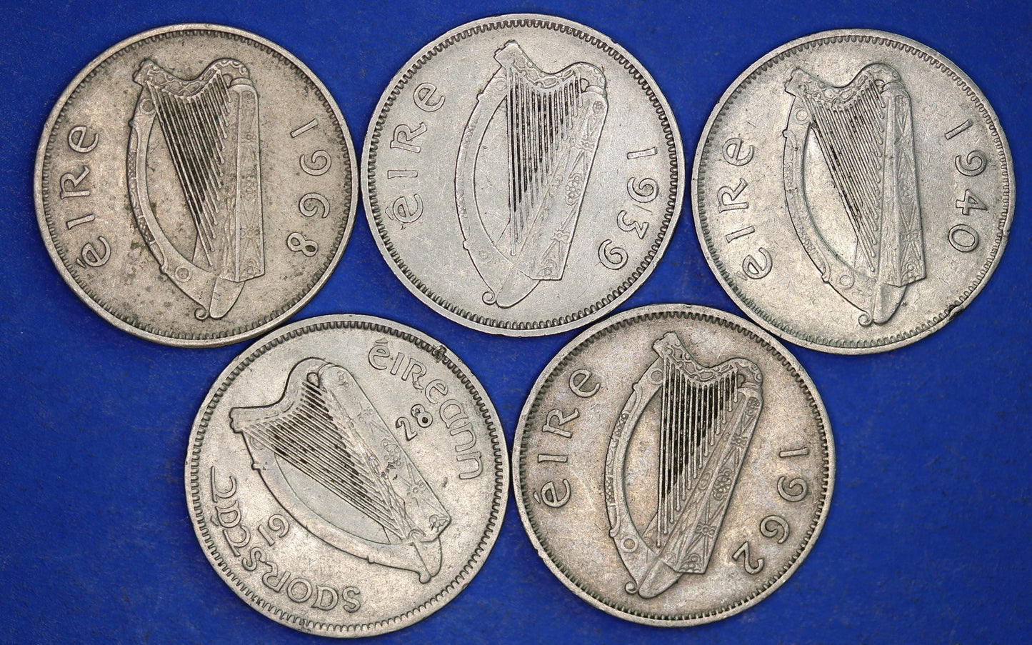 GENUINE 5 Irish Sixpences 6d Ireland EIRE Irish Wolfhound coins, various dates [01/25 31714]