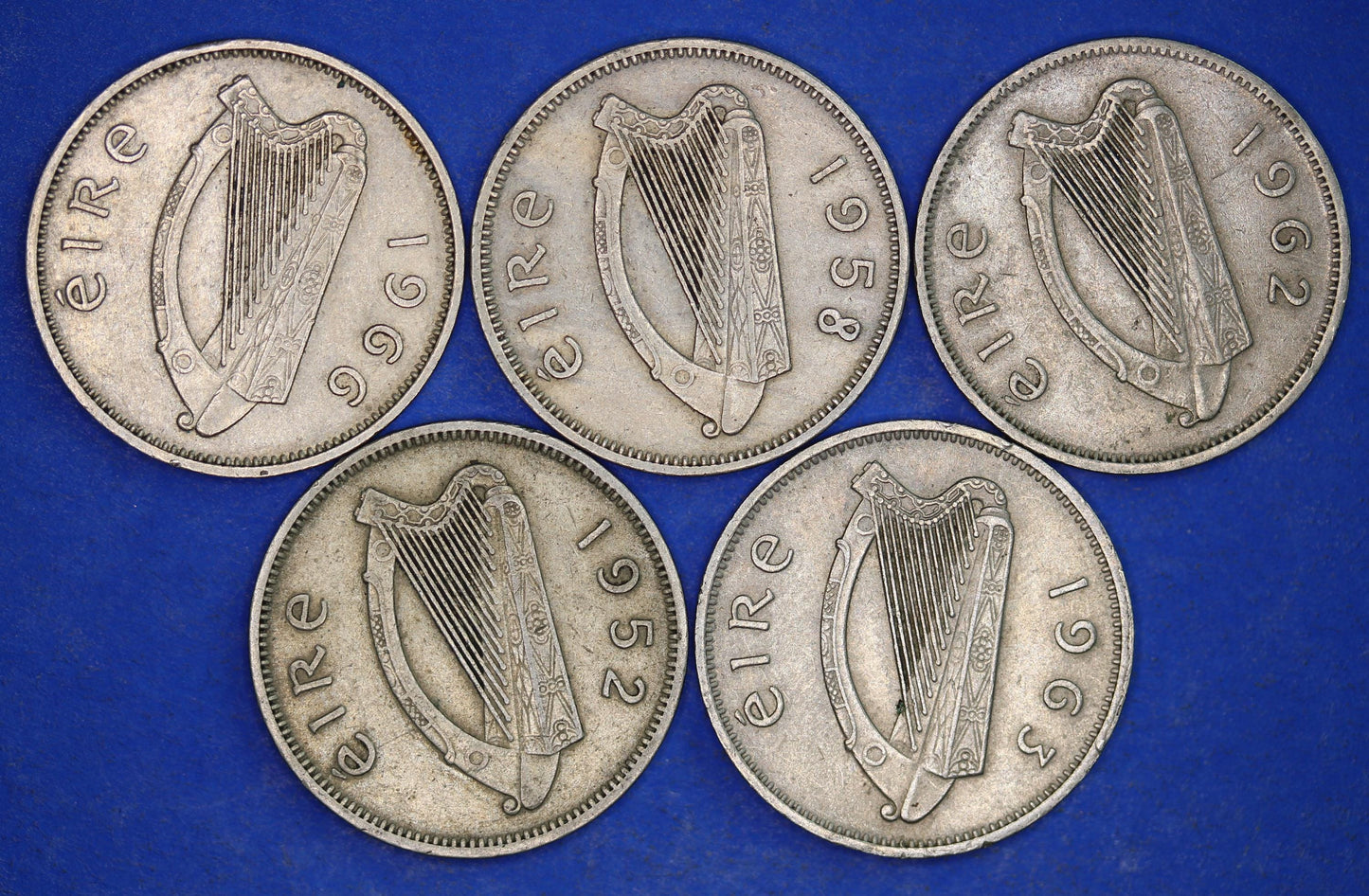 GENUINE 5 Irish Sixpences 6d Ireland EIRE Irish Wolfhound coins, various dates [01/25 31715]