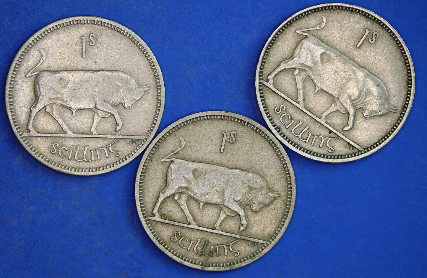 GENUINE 3x Irish shillings Ireland EIRE coins, Various Dates, Bull Coins [R01/26 31722]