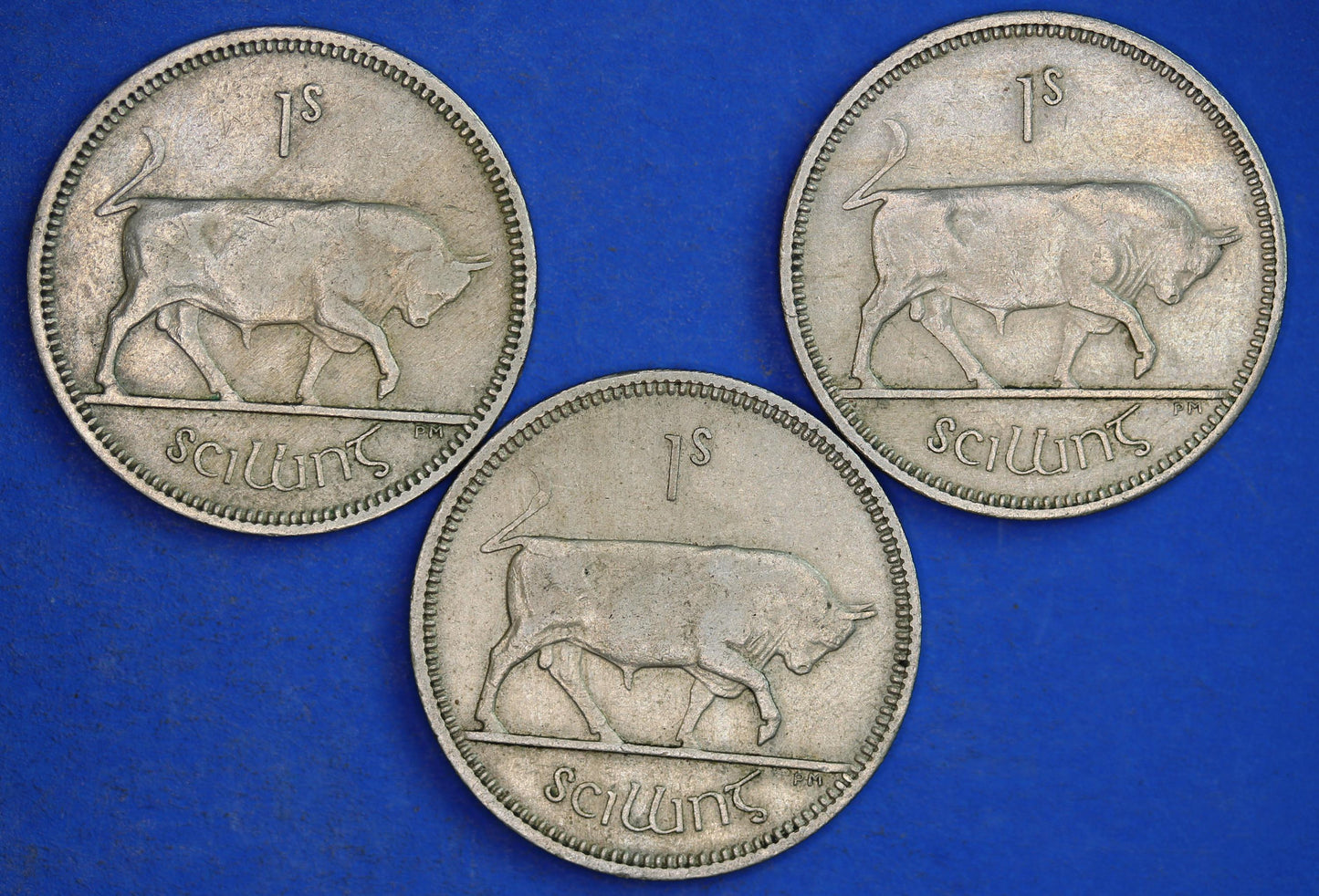 GENUINE 3x Irish shillings Ireland EIRE coins, Various Dates, Bull Coins [01/25 31723]
