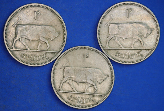 GENUINE 3x Irish shillings Ireland EIRE coins, Various Dates, Bull Coins [01/25 31723]
