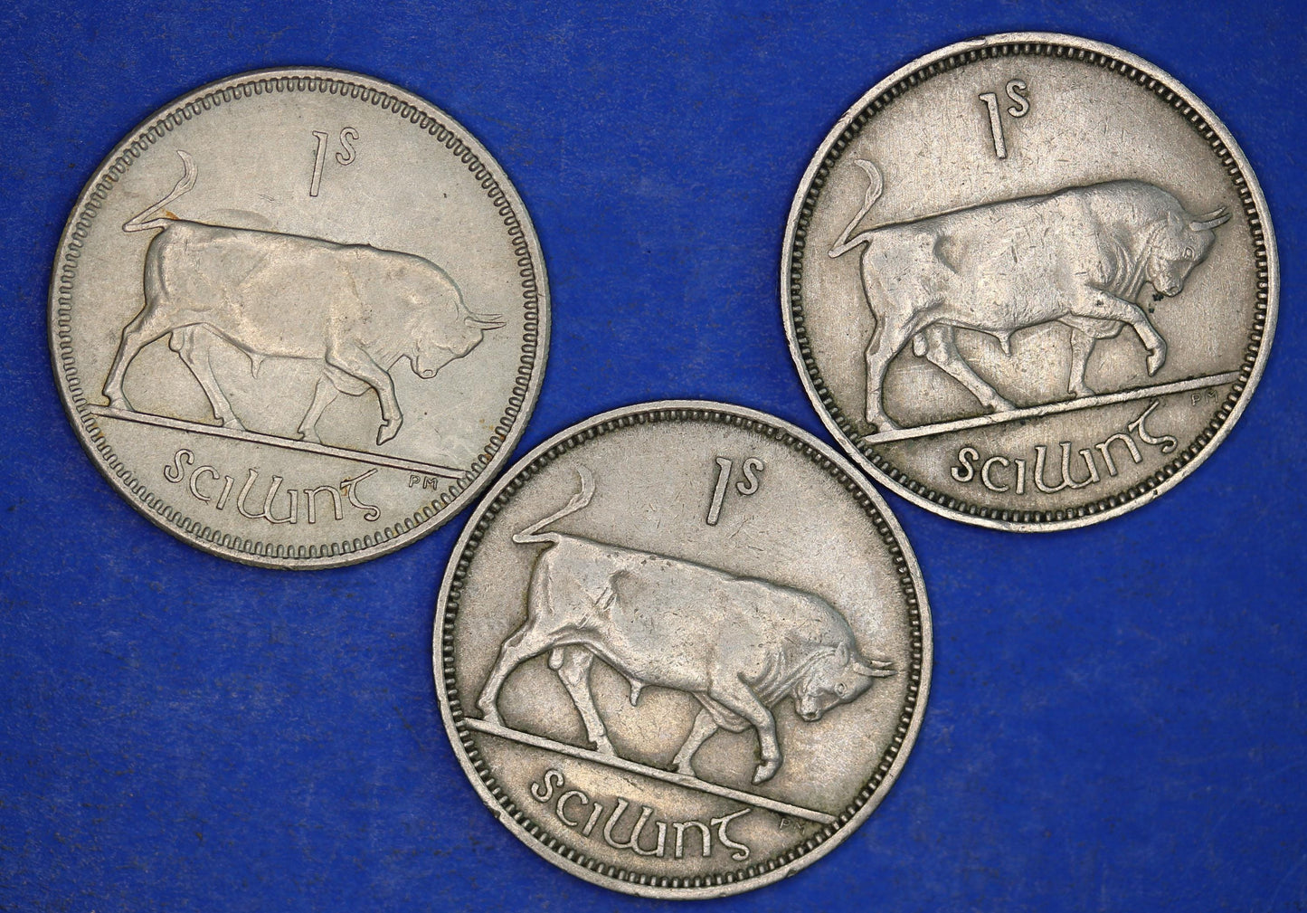 GENUINE 3x Irish shillings Ireland EIRE coins, Various Dates, Bull Coins [01/25 31725]