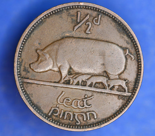 GENUINE 1937 Irish Half Penny Penny 1/2d EIRE Ireland coin, Sow & Piglets [01/25 31735]