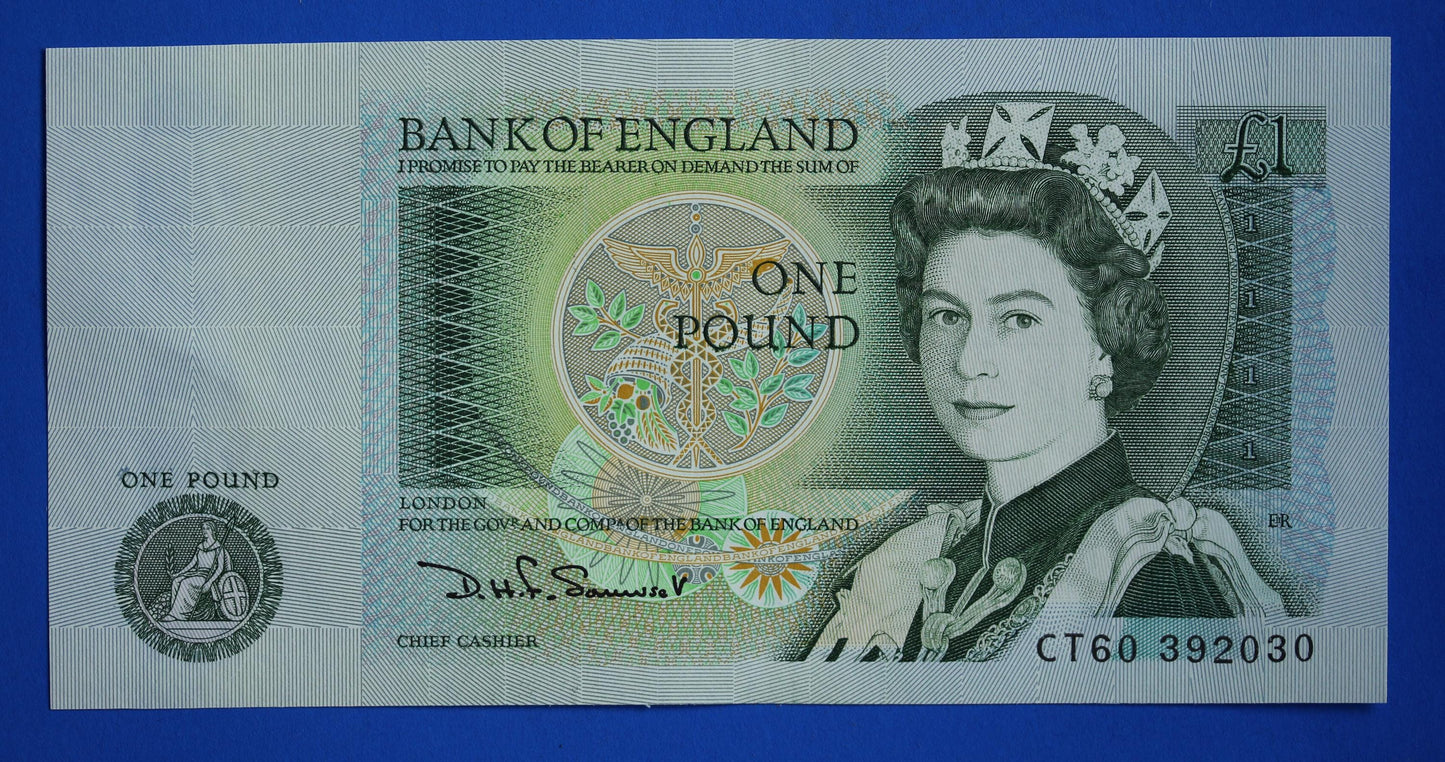 2x 1981 Bank of England One pound 1 pound Somerset Prefix "CT60" banknotes, Elizabeth II, CONSECUTIVE Numbers [09/25 31913]