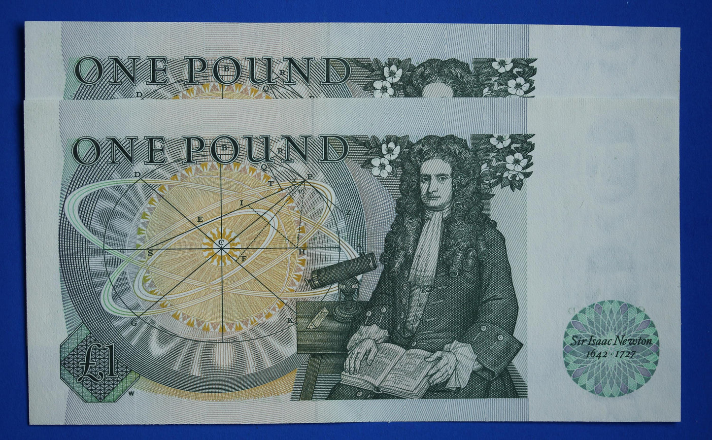 2x 1981 Bank of England One pound 1 pound Somerset Prefix "CT60" banknotes, Elizabeth II, CONSECUTIVE Numbers [09/25 31913]