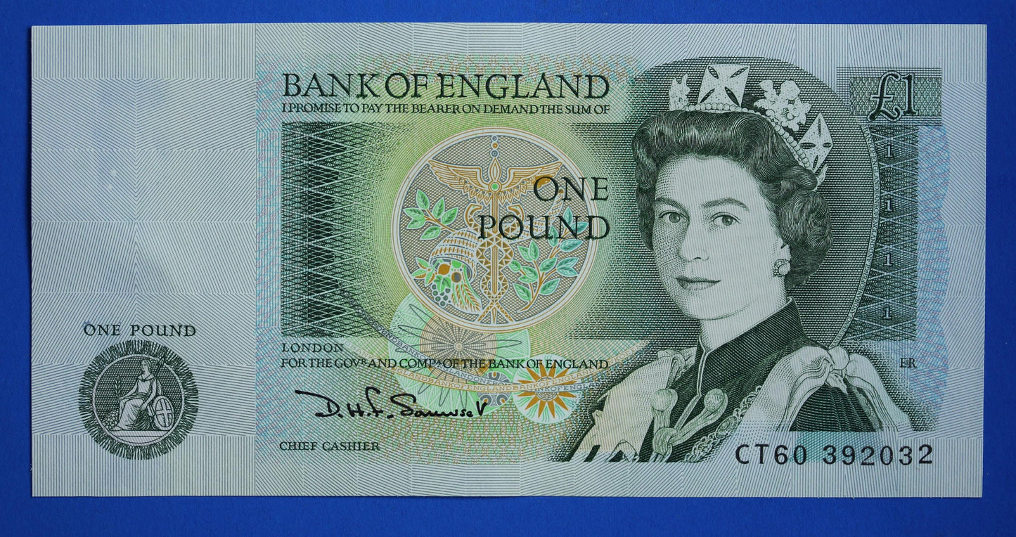 2x 1981 Bank of England One pound 1 pound Somerset Prefix "CT60" banknotes, Elizabeth II, CONSECUTIVE Numbers [09/25 31914]