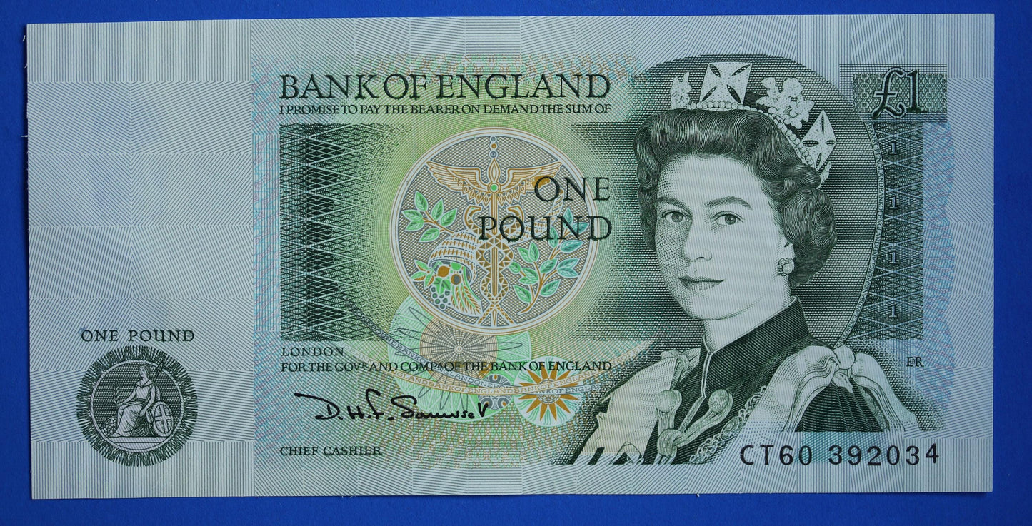 2x 1981 Bank of England One pound 1 pound Somerset Prefix "CT60" banknotes, Elizabeth II, CONSECUTIVE Numbers [09/25 31915]