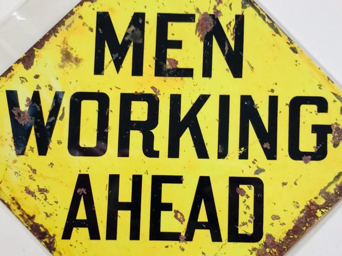 Metal Vintage Style Wall Sign - MEN WORKING AHEAD 8 x 8 inch [WORK1]