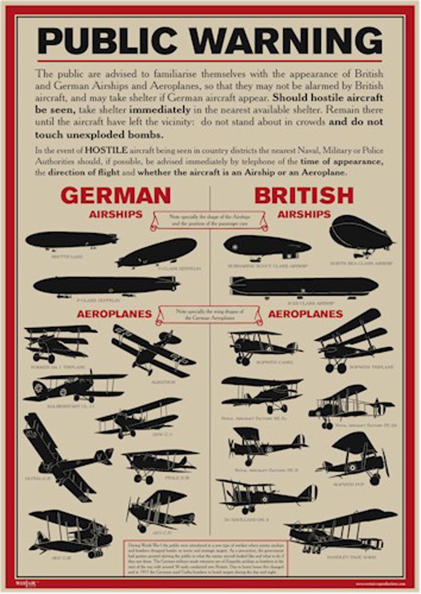 Reproduction World War I Aircraft Identification Poster - A3 [WW1APA3]