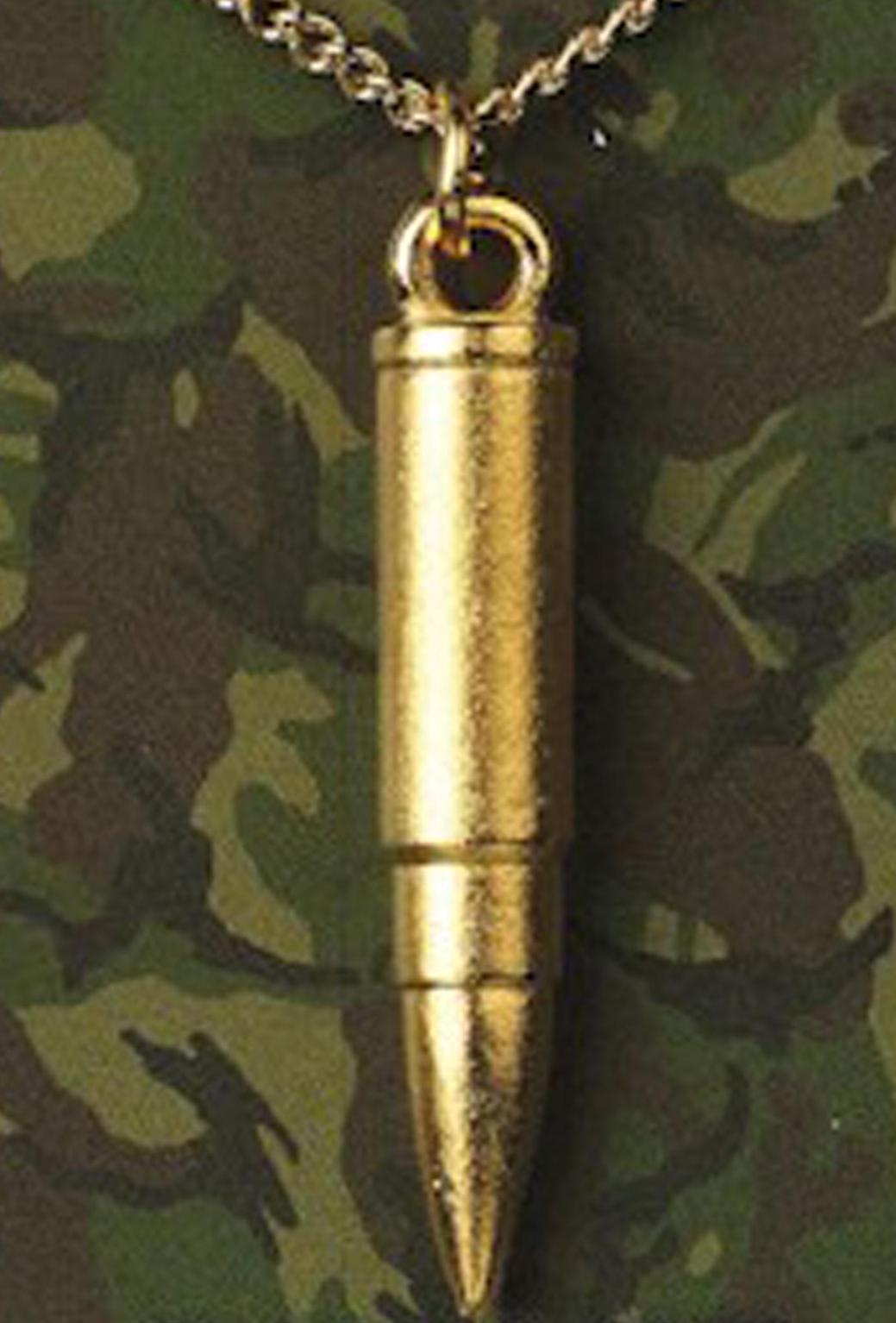 Military - Gold plated pewter bullet pendant on a gold chain [MBGP]