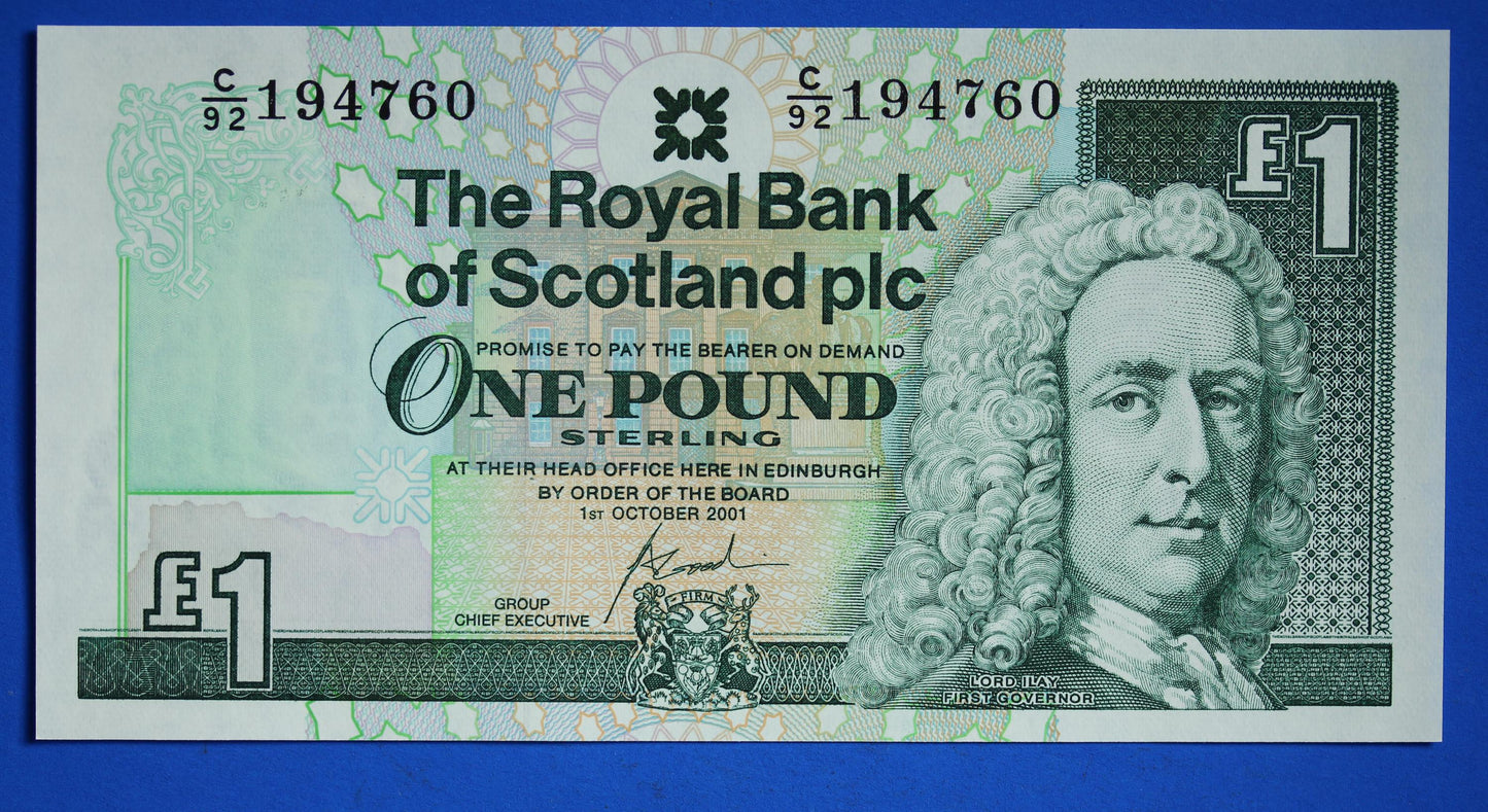 2 Royal Bank of Scotland plc One Pound Banknotes, Consecutive Numbers, Scottish Banknotes, Edinburgh Castle   [02/25 28104]