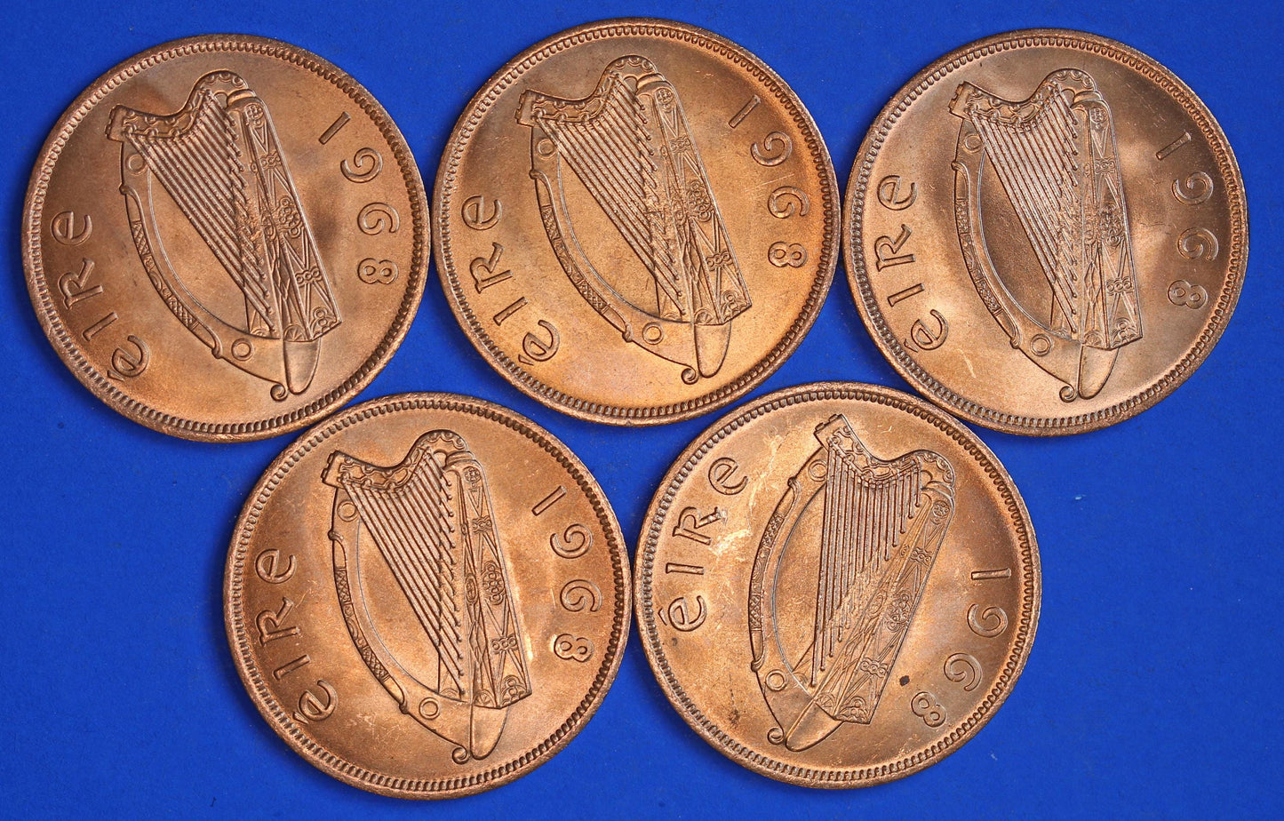 GENUINE Collection Irish Penny Pennies 1d EIRE Ireland coins, Hen with Chicks, All 1968, aUNC [02/25 32064]