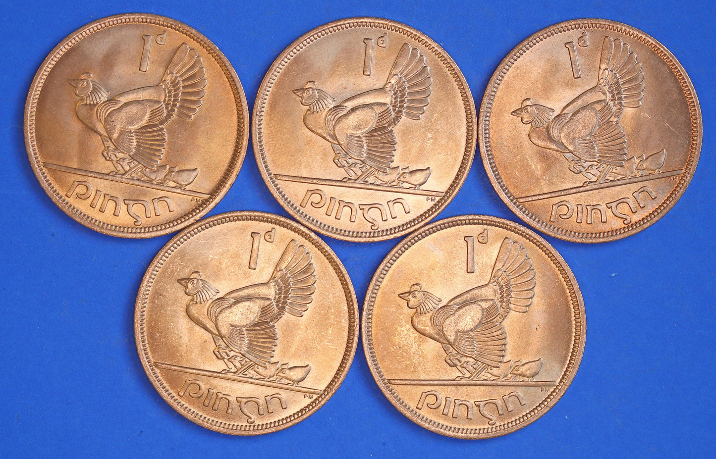 GENUINE Collection Irish Penny Pennies 1d EIRE Ireland coins, Hen with Chicks, All 1968, aUNC [02/25 32065]