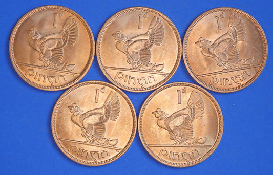 GENUINE Collection Irish Penny Pennies 1d EIRE Ireland coins, Hen with Chicks, All 1968, aUNC [02/25 32065]
