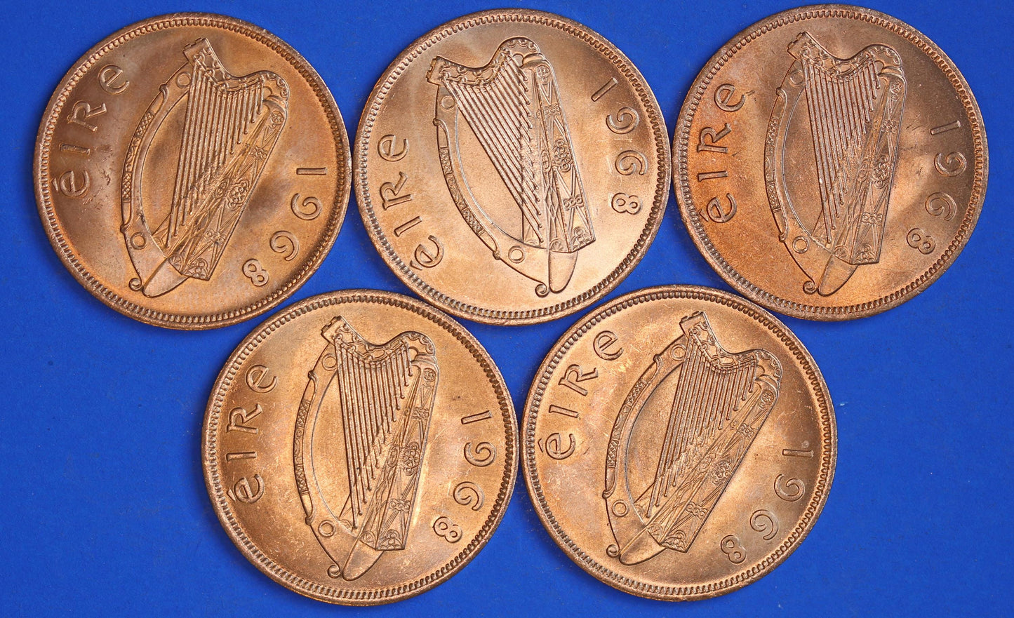 GENUINE Collection Irish Penny Pennies 1d EIRE Ireland coins, Hen with Chicks, All 1968, aUNC [02/25 32065]