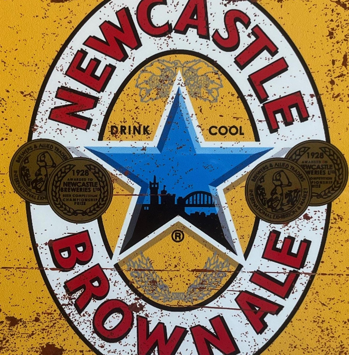 Metal Vintage Style Wall Sign - Newcastle Brown Ale Advertising Sign, Rusty look, 10.5 x 7 inch [NEWC1]