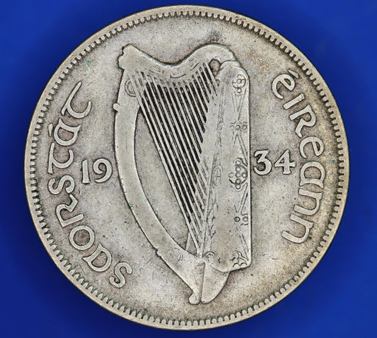 GENUINE 1934 Irish Half Crown 2/6 Ireland EIRE coin, 75% silver, Irish Hunter [02/25 28047]