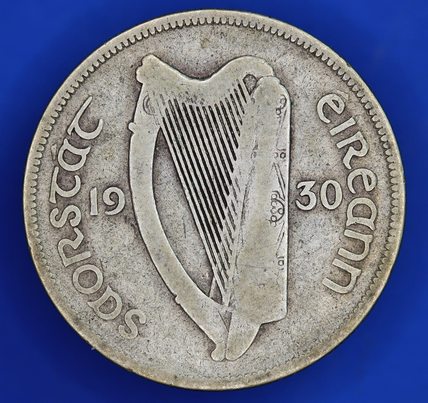 GENUINE 1930 Irish Half Crown 2/6 Ireland EIRE coin, 75% silver, Irish Hunter [02/25 28055]