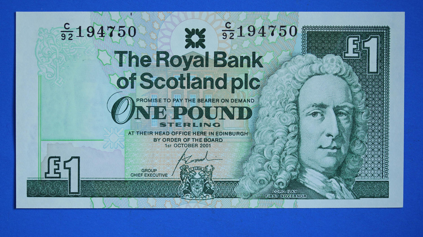 2 Royal Bank of Scotland plc One Pound Banknotes, Consecutive Numbers, Scottish Banknotes, Edinburgh Castle   [02/25 28099]