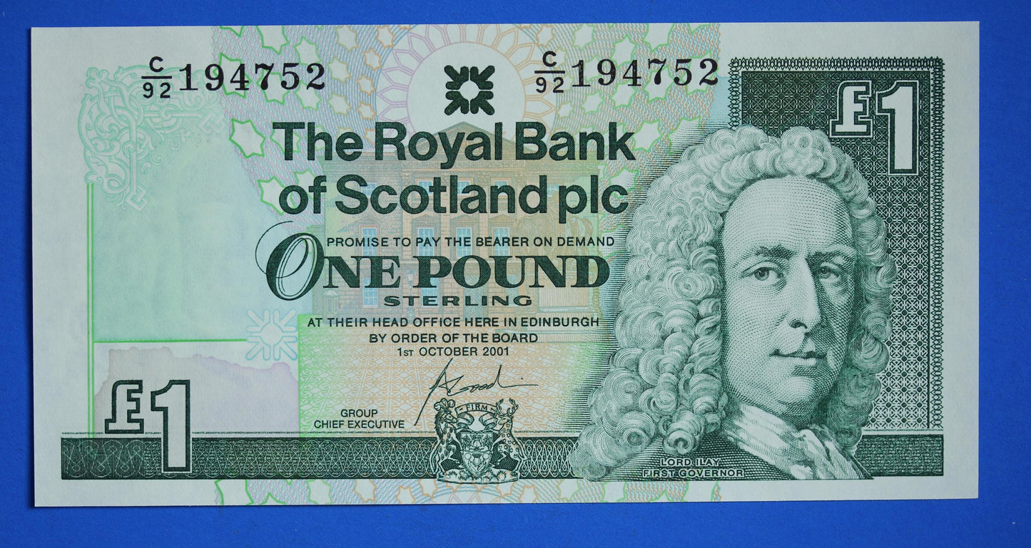 2 Royal Bank of Scotland plc One Pound Banknotes, Consecutive Numbers, Scottish Banknotes, Edinburgh Castle   [02/25 28100]