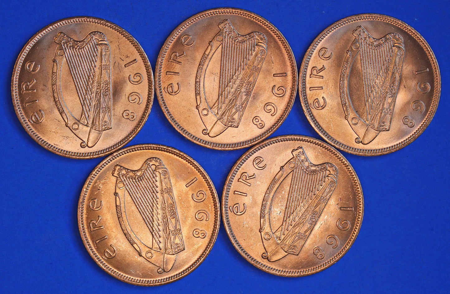GENUINE Collection Irish Penny Pennies 1d EIRE Ireland coins, Hen with Chicks, All 1968, aUNC [02/25 32056]
