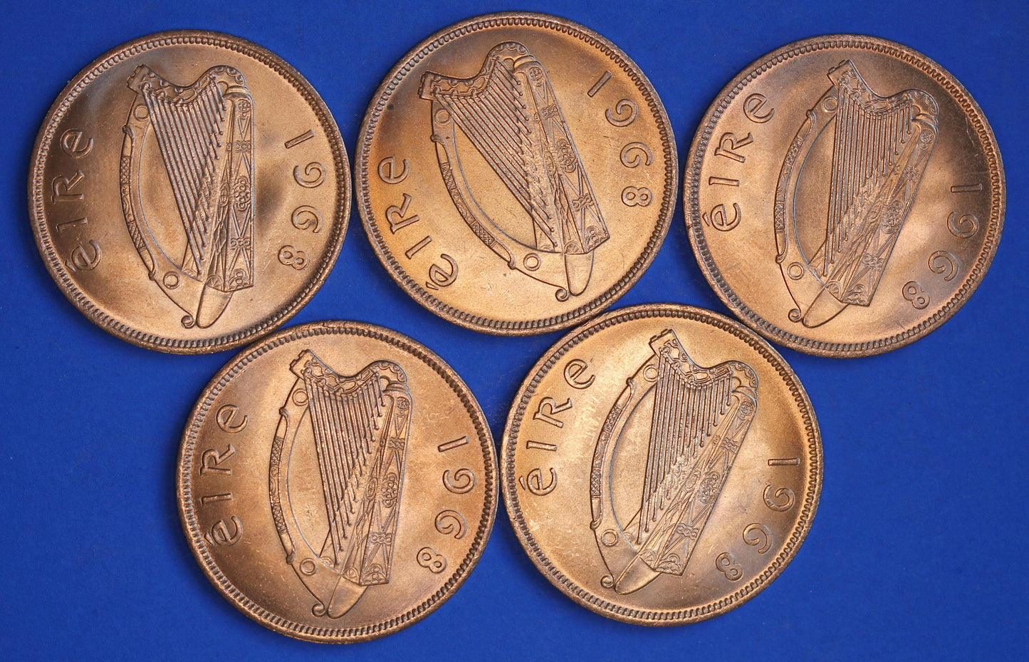 GENUINE Collection Irish Penny Pennies 1d EIRE Ireland coins, Hen with Chicks, All 1968, aUNC [02/25 32058]