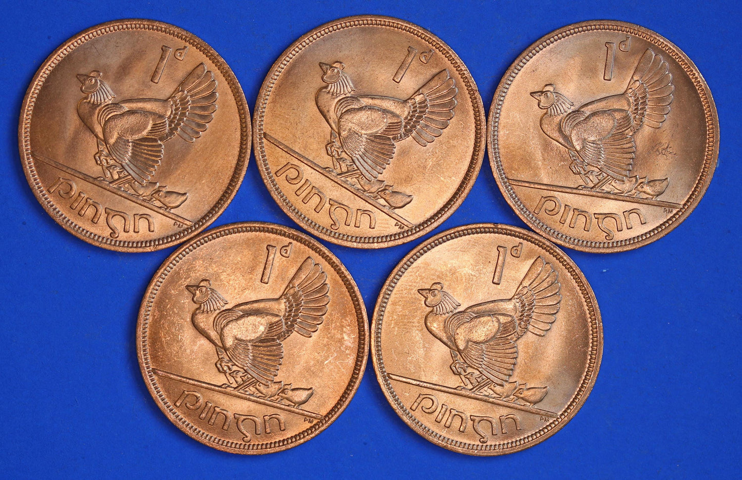 GENUINE Collection Irish Penny Pennies 1d EIRE Ireland coins, Hen with Chicks, All 1968, aUNC [02/25 32064]