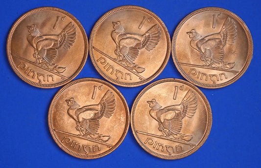GENUINE Collection Irish Penny Pennies 1d EIRE Ireland coins, Hen with Chicks, All 1968, aUNC [02/25 32064]