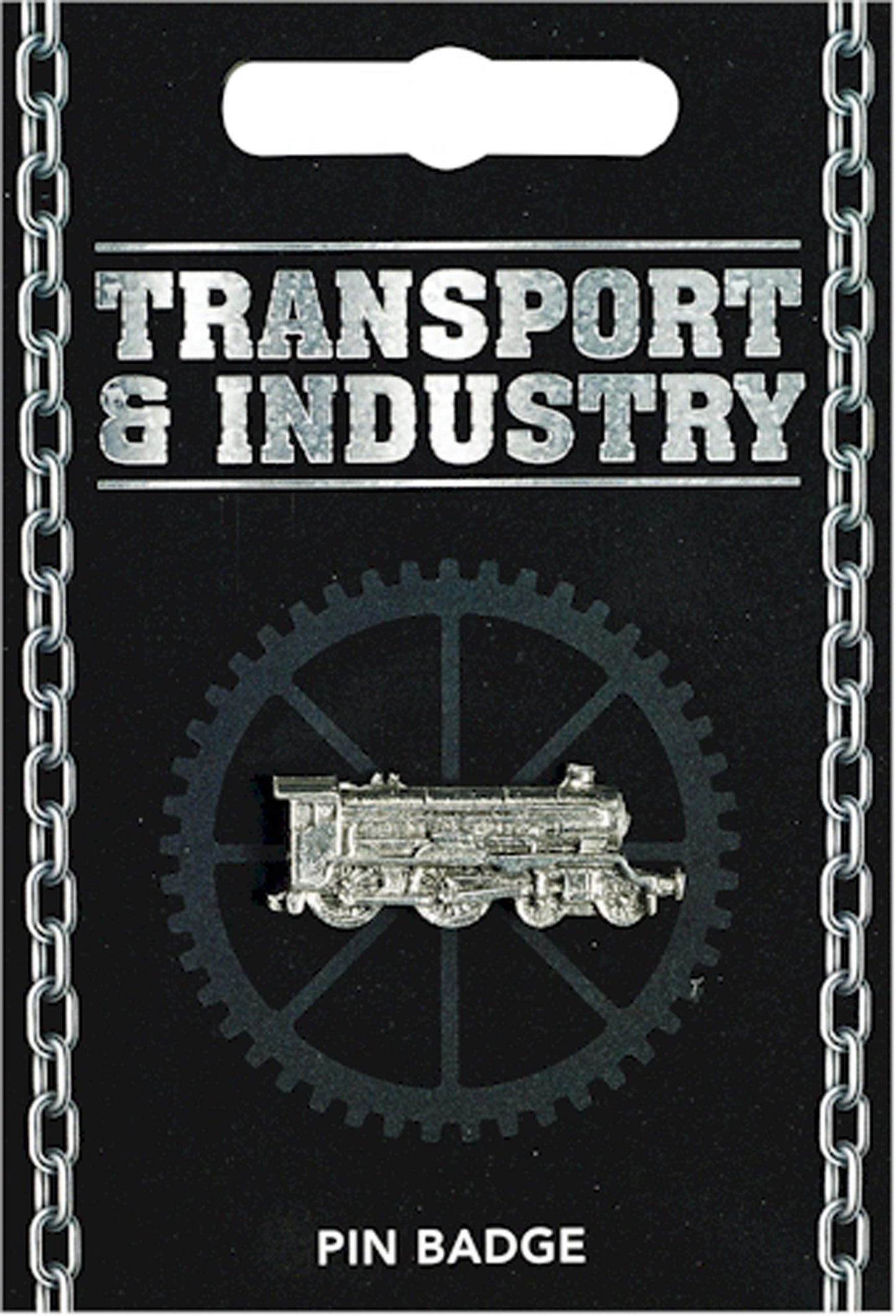 A steam locomotive in pewter supplied on a pin with clasp. [TSLPIN