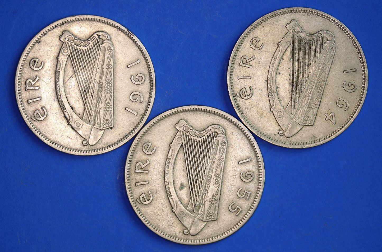 GENUINE 3 Irish Half Crowns 2/6 Ireland EIRE coins, Irish Hunter, various dates [03/25 32268]