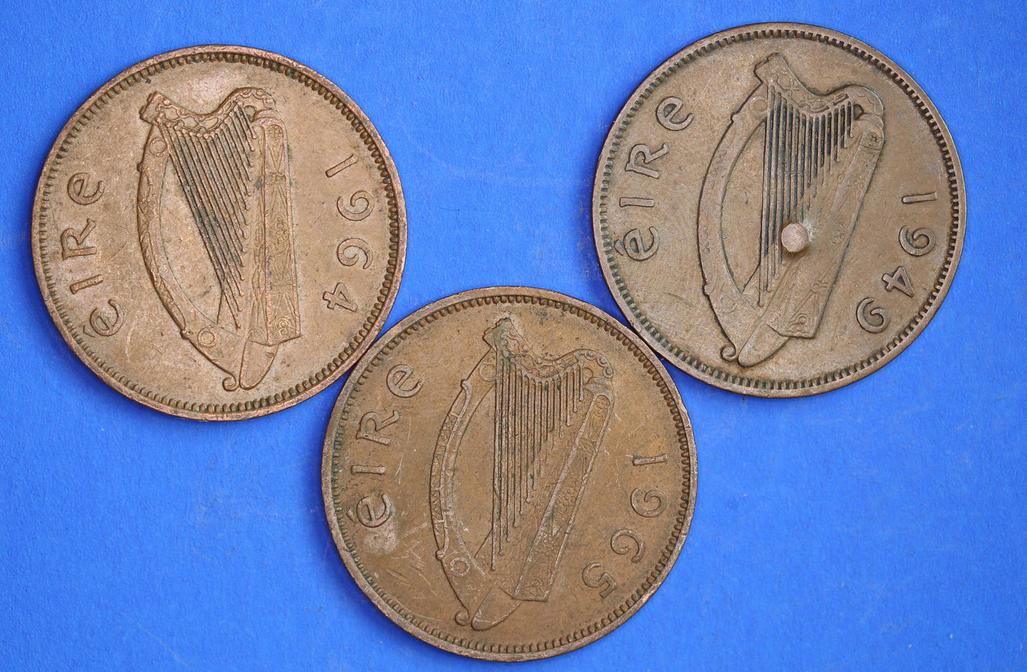 GENUINE Collection 3 Irish Half Penny Pennies 1/2d EIRE Ireland coins, different dates, Sow & Piglets [03/25 32275]