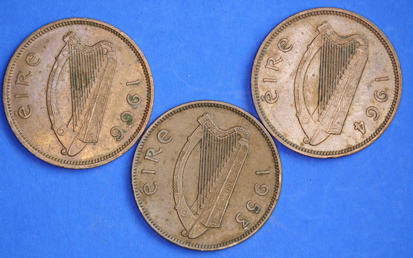 GENUINE Collection 3 Irish Half Penny Pennies 1/2d EIRE Ireland coins, different dates, Sow & Piglets [03/25 32276]