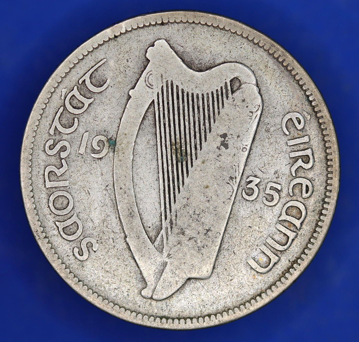 GENUINE 1935 Irish florin two shillings Ireland EIRE coin, 75% silver, Irish Salmon [03/25 32303]