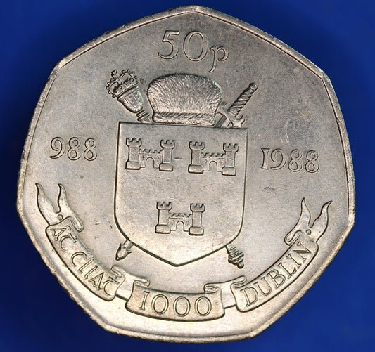 1988 Irish Ireland EIRE Fifty Pence 50p coin, Dublin Millennium    [03/25 32286]