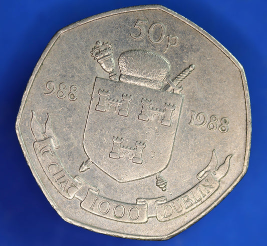 1988 Irish Ireland EIRE Fifty Pence 50p coin, Dublin Millennium    [03/25 32287]