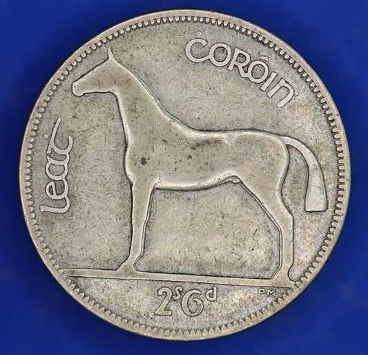 GENUINE 1928 Irish Half Crown 2/6 Ireland EIRE coin, 75% silver, Irish Hunter Horse [03/25 32300]