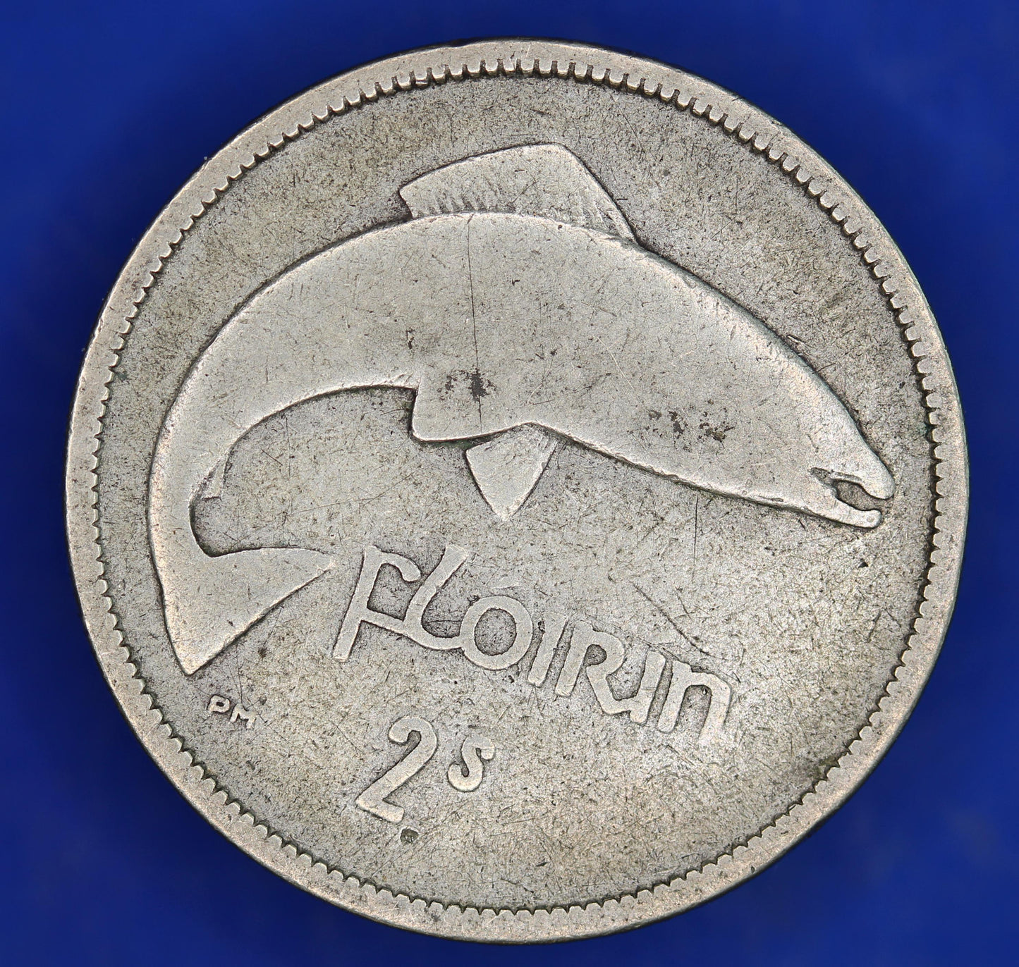 GENUINE 1935 Irish florin two shillings Ireland EIRE coin, 75% silver, Irish Salmon [03/25 32303]