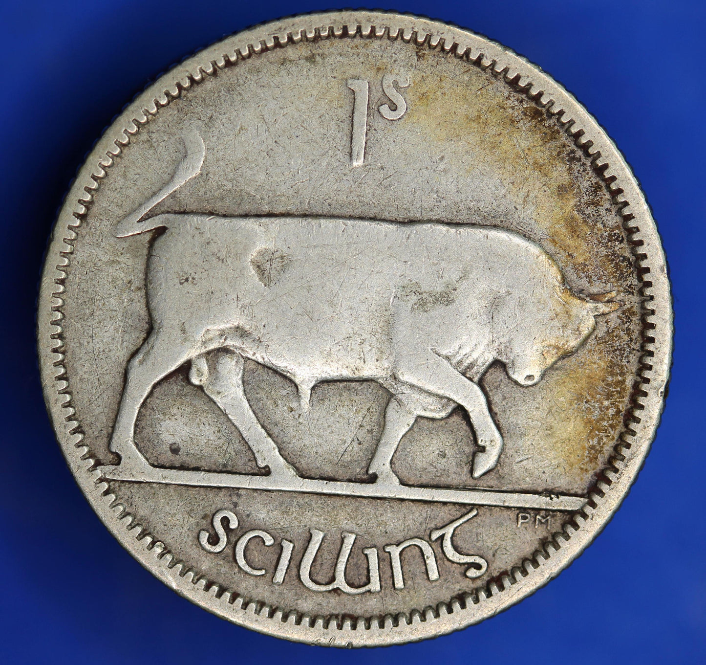 GENUINE 1928 Irish shilling Ireland EIRE coin, 75% silver, Bull Coin [03/25 32306]