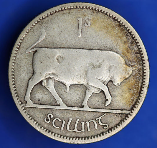 GENUINE 1928 Irish shilling Ireland EIRE coin, 75% silver, Bull Coin [03/25 32306]