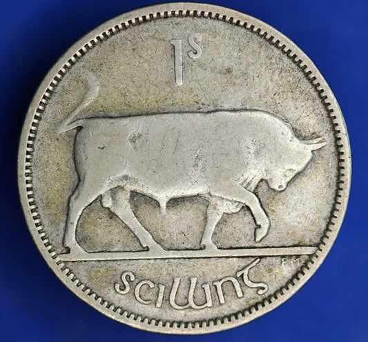 GENUINE 1940 Irish shilling Ireland EIRE coin, 75% silver, Bull Coin [03/25 32307]