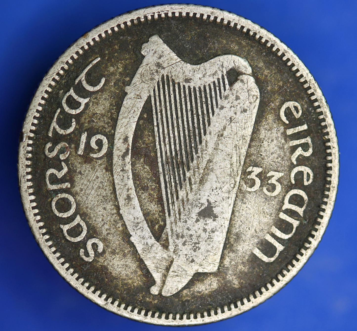 GENUINE 1933 Irish shilling Ireland EIRE coin, 75% silver, Bull Coin [04/25 32445]
