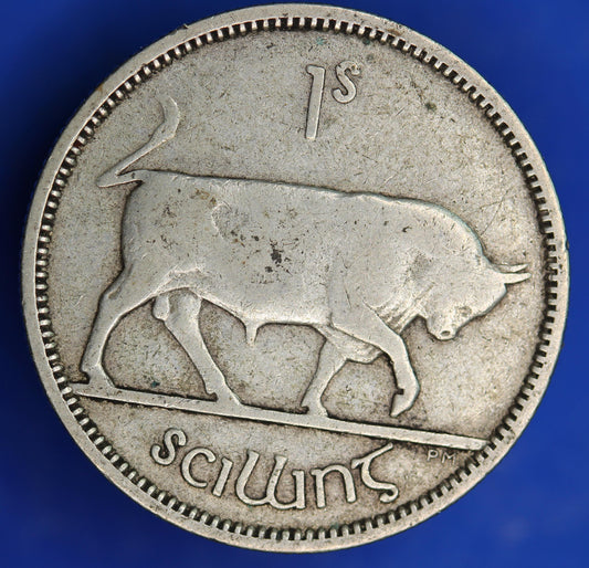 GENUINE 1939 Irish shilling Ireland EIRE coin, 75% silver, Bull Coin [04/25 32446]