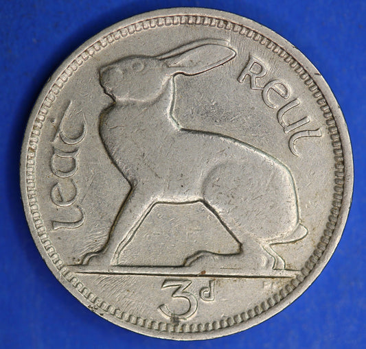 GENUINE 1935 Irish Threepences 3d Ireland EIRE, Irish Hare coin  [04/25 32447]