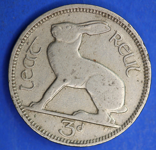 GENUINE 1928 Irish Threepences 3d Ireland EIRE, Irish Hare coin  [04/25 32449]