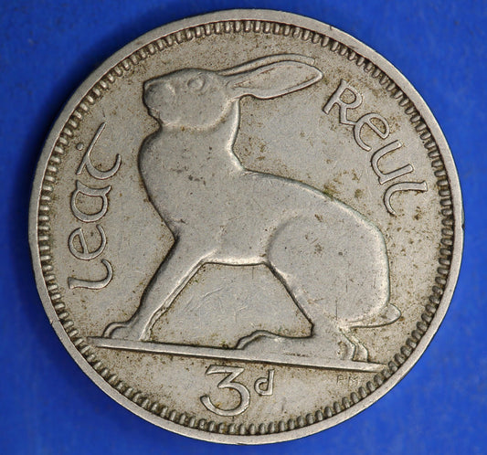 GENUINE 1933 Irish Threepences 3d Ireland EIRE, Irish Hare coin  [04/25 32450]
