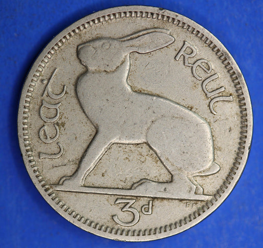 GENUINE 1928 Irish Threepences 3d Ireland EIRE, Irish Hare coin  [04/25 32451]